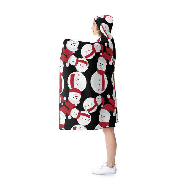 Black Snowman Christmas Hooded Blanket, Lightweight Christmas Holiday Soft Blanket-Hooded Blanket-Heidi Kimura Art LLC