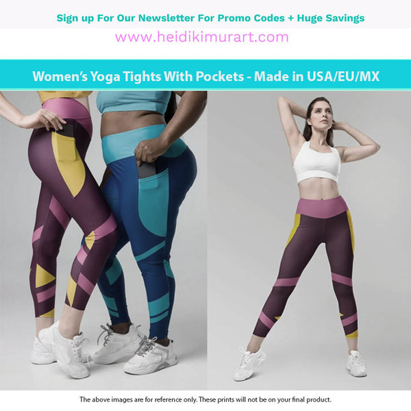 Abstract Women's Tights With Pockets, Purple Abstract Best Leggings With Pockets For Women - Made in USA/EU/MX