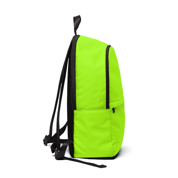 Bright Lime Green Solid Color Print Designer Unisex Fabric Backpack School Bag With Laptop Slot-Backpack-One Size-Heidi Kimura Art LLC