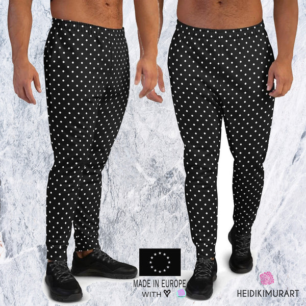 White Polka Dots Men's Joggers, Black and White Polka Dots Print Designer Ultra Soft & Comfortable Men's Joggers, Men's Jogger Pants, Casual Sweatpants- Made in EU/MX (US Size: XS-3XL)