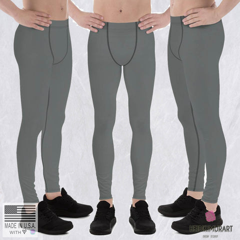 Solid Gray Color Classic Designer Men's Leggings Tights Yoga Pants - Made in USA /EU-Men's Leggings-Heidi Kimura Art LLC
