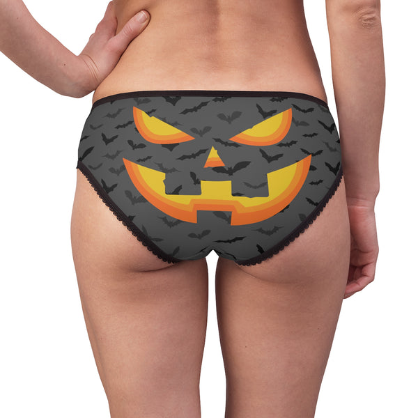 Gray Funny Pumpkin Face Print Halloween Women's Briefs Panties Underwear(US Size: XS-2XL)-Women's Underwear-Heidi Kimura Art LLC
