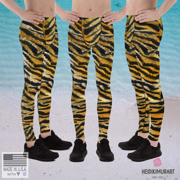Orange Tiger Stripe Animal Print Men's Running Leggings & Run Tights- Made in USA/EU-Men's Leggings-Heidi Kimura Art LLC