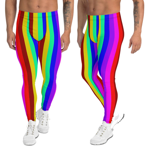 Gay Pride Men's Leggings, LGBTQ Colorful Rainbow Striped Print Men's Leggings Tights Pants - Made in USA/EU (US Size: XS-3XL)Sexy Meggings Men's Workout Gym Tights Leggings