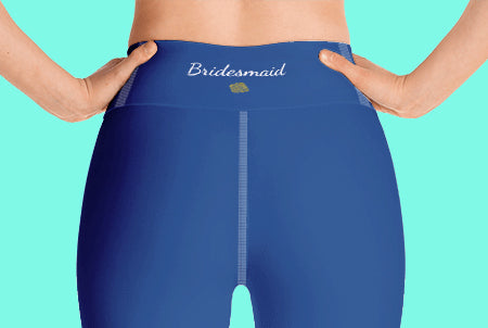 Bridesmaid Text Navy Blue Solid Color Yoga Capri Leggings-Made in USA-Capri Yoga Pants-Heidi Kimura Art LLC