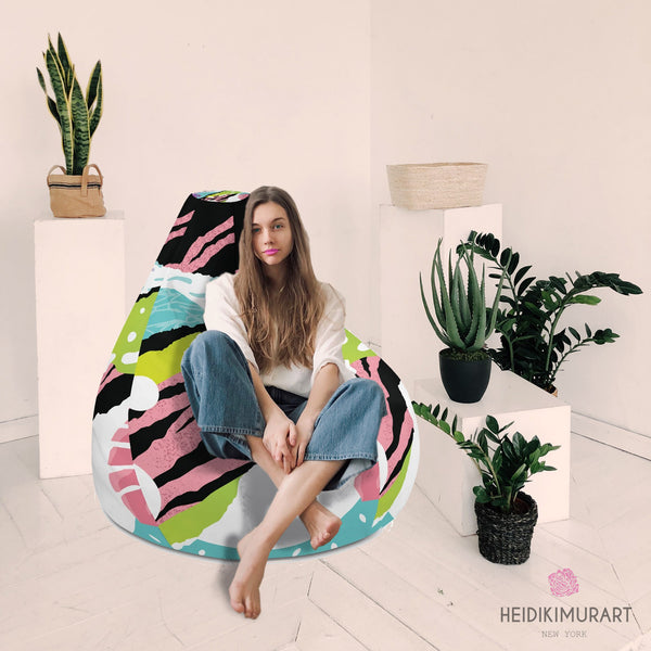 Pink Tropical Bean Bag, Tropical Leaf Abstract Print Designer Large Sofa Chair w/ filling Water Resistant Polyester Bean Sofa Bag W: 58"x H: 41", Best Sofa Chair Living Room Seat Indoor Big Furniture