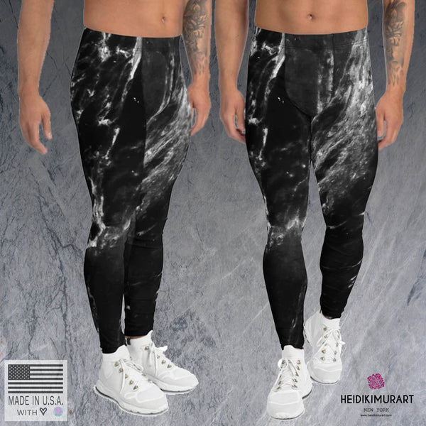 Black Marble Men's Leggings, Abstract Marble Print Premium Meggings Best Men Tights Men's Leggings Compression Tights Pants - Made in USA/EU/MX (US Size: XS-3XL) Sexy Meggings Men's Workout Gym Tights Leggings