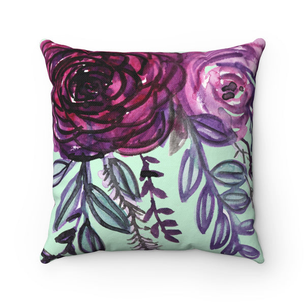 Purple Floral English Rose Print Premium Luxury Polyester Square Pillow - Made in USA-Pillow-Heidi Kimura Art LLC