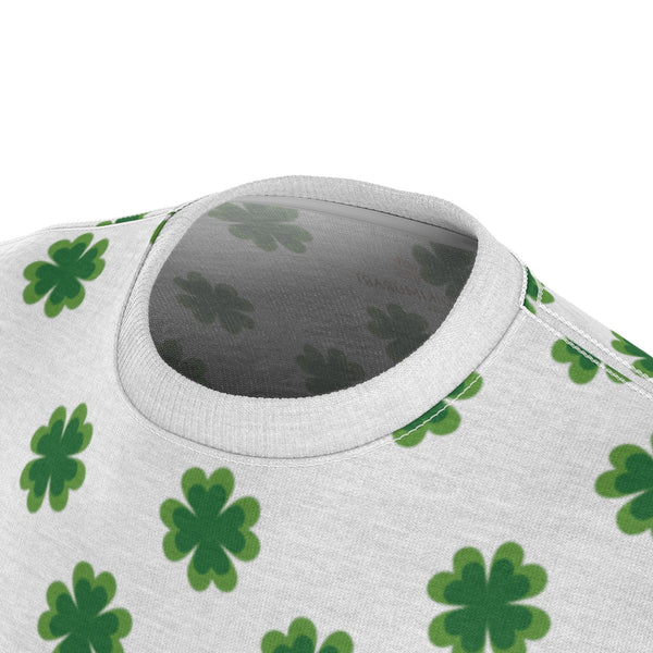 White Green Clover St. Patrick's Day Print Unisex Crew Neck Cut & Sew Tee- Made in USA-Unisex T-Shirt-Heidi Kimura Art LLC