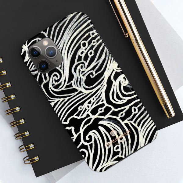 Black Waves Print Phone Case, Designer Case Mate Tough Phone Cases-Made in USA - Heidikimurart Limited 