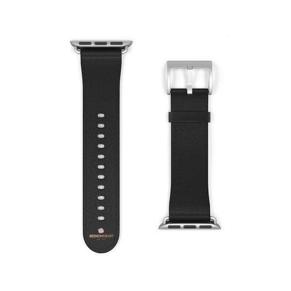 Black Solid Color Print 38mm/ 42mm Watch Band Strap For Apple Watches- Made in USA-Watch Band-38 mm-Silver Matte-Heidi Kimura Art LLC