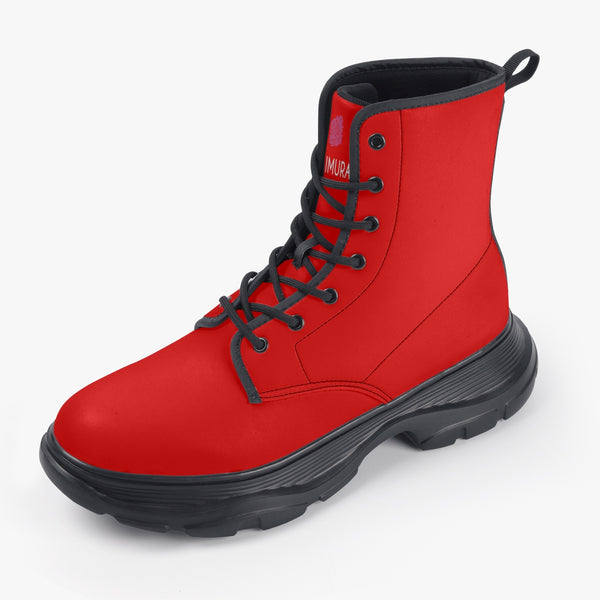 Red Unisex Winter Boots, Best Casual Leather Chunky Boots