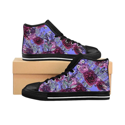 Purple Rose Women's Sneakers, Floral Print Designer High-top Fashion Tennis Shoes-Shoes-Printify-Heidi Kimura Art LLCPurple Rose Women's Sneakers, Floral Print 5" Calf Height Women's High-Top Sneakers Running Canvas Shoes (US Size: 6-12)