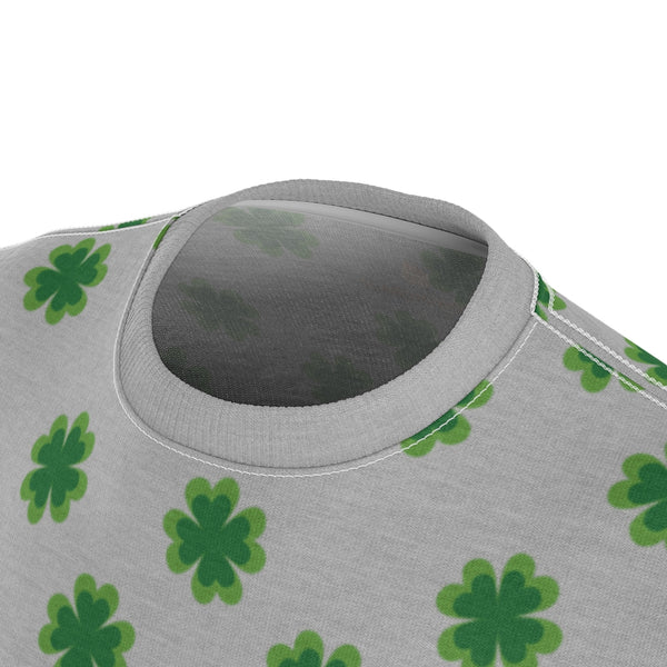 Light Gray Green Clover St. Patrick's Day Print Unisex Crew Neck Designer Tee- Made in USA-Unisex T-Shirt-Heidi Kimura Art LLC