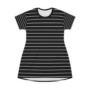 Black Striped T-Shirt Dress, Modern Classic Essential Women's Dress-Made in USA-All Over Prints-Printify-2XL-Heidi Kimura Art LLC Black Striped T-Shirt Dress, Modern Classic Essential Best Stripes Print Women's Long T-Shirt Dress- Made in USA (US Size:XS-2XL)