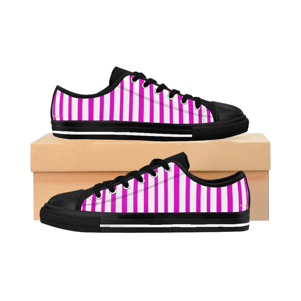 Pink White Striped Women's Sneakers-Shoes-Printify-US 9-Black-Heidi Kimura Art LLC