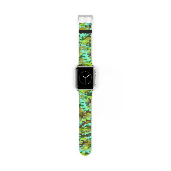 Light Blue Green Camo Print 38mm/ 42mm Watch Band For Apple Watches- Made in USA-Watch Band-42 mm-Silver Matte-Heidi Kimura Art LLC
