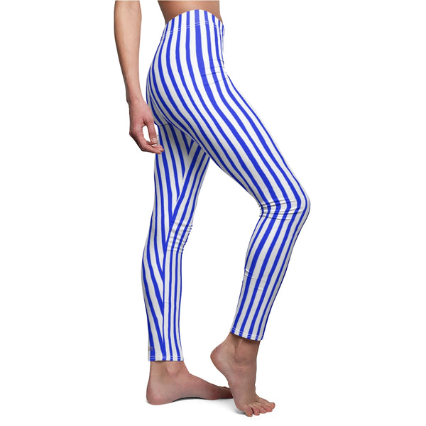 Blue Striped Women's Casual Leggings-All Over Prints-Printify-Heidi Kimura Art LLC