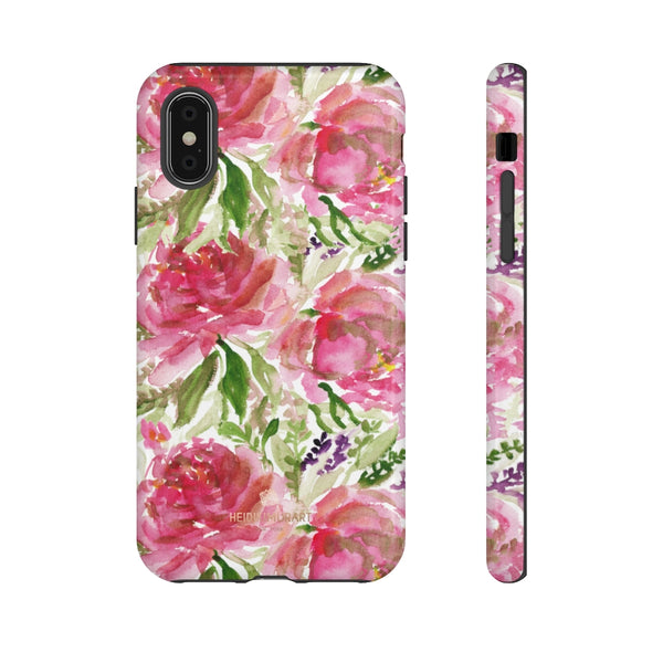 Pink Rose Floral Phone Case, Watercolor Flower Print Tough Designer Phone Case -Made in USA-Phone Case-Printify-iPhone XS-Glossy-Heidi Kimura Art LLC