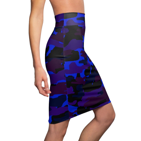 Purple Camouflage Women's Pencil Skirt, Military Print Designer Skirt - Heidikimurart Limited 