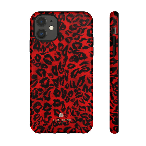 Red Leopard Print Phone Case, Animal Print Tough Designer Phone Case -Made in USA-Phone Case-Printify-iPhone 11-Glossy-Heidi Kimura Art LLC