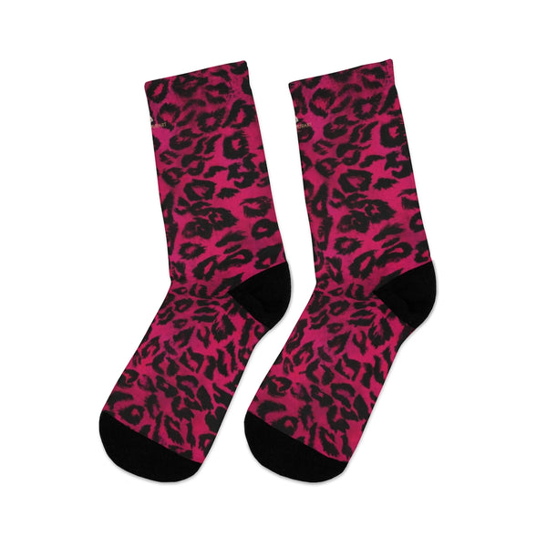 Hot Pink Leopard Animal Print One-Size 200 Needle Premium Crew Knit Socks- Made in USA-All Over Prints-One size-Heidi Kimura Art LLC