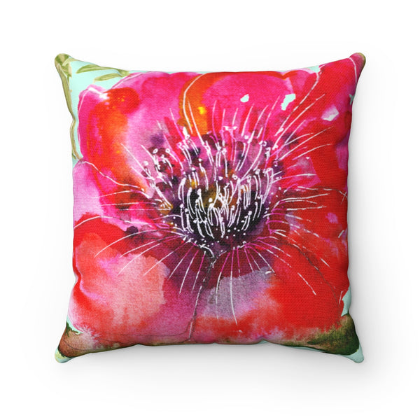 Red Girlie Floral Print Hibiscus Red Flower Designer Spun Polyester Square Pillow-Pillow-Heidi Kimura Art LLC