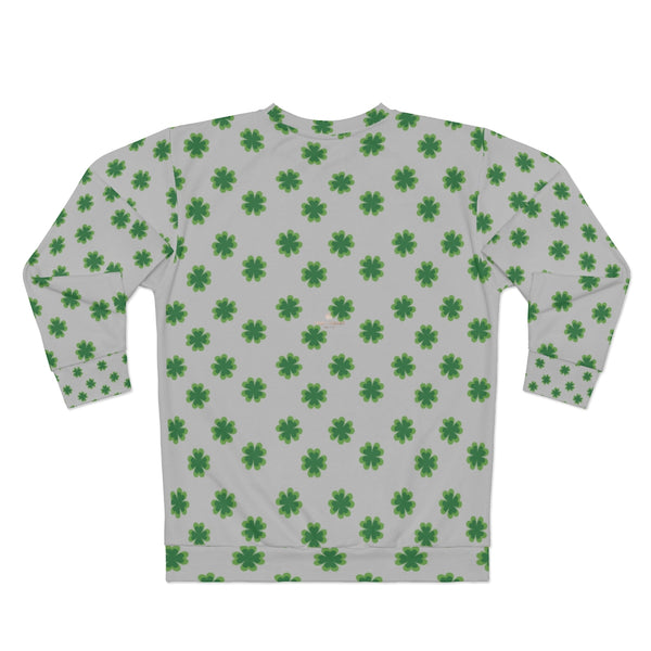 Light Gray St. Patrick's Day Green Clover Print Unisex Couple's Sweatshirt- Made in USA-Unisex Sweatshirt-Heidi Kimura Art LLC