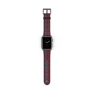 Red Blue Plaid Tartan Print 38mm/42mm Watch Band For Apple Watch- Made in USA-Watch Band-38 mm-Black Matte-Heidi Kimura Art LLC