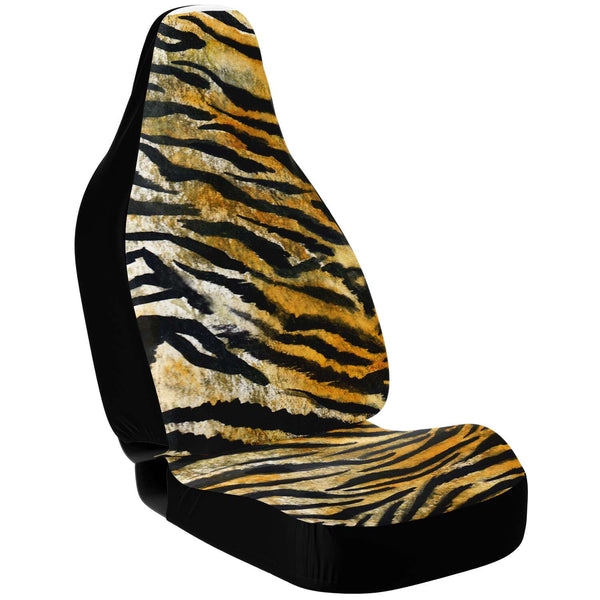 Tiger Stripe Car Seat Covers, Orange Tiger Animal Print Designer Essential Premium Quality Best Machine Washable Microfiber Luxury Car Seat Cover - 2 Pack For Your Car Seat Protection, Cart Seat Protectors, Car Seat Accessories, Pair of 2 Front Seat Covers, Custom Seat Covers