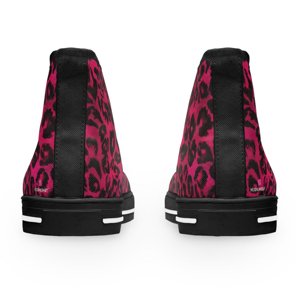 Pink Leopard Ladies' High Tops, Animal Print Best Women's High Top Sneakers