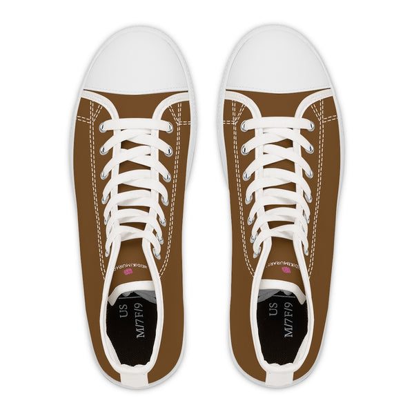 Dark Brown Ladies' High Tops, Solid Color Best Women's High Top Sneakers Canvas Tennis Shoes