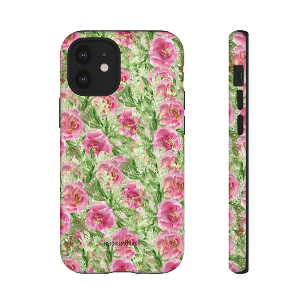 Rose Pink Floral Phone Case, Green And Pink Garden Rose Flower Print Best Designer Art Designer Case Mate Best Tough Phone Case For iPhones and Samsung Galaxy Devices-Made in USA