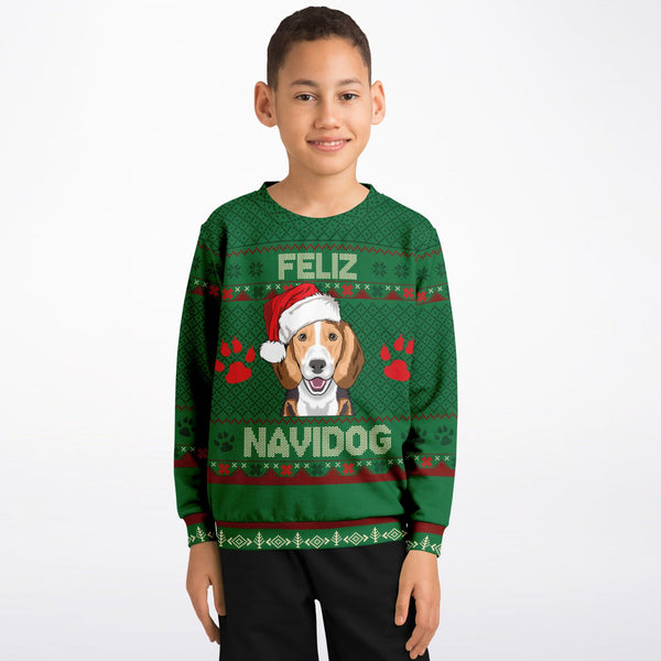 Feliz Navidog Beagle Christmas Sweatshirt, For Kids