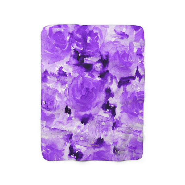 Purple Floral Abstract Print Designer Cozy Sherpa Fleece Blanket-Made in USA-Blanket-50'' x 60''-Heidi Kimura Art LLC