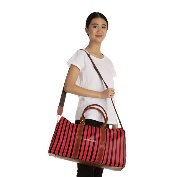 Red Striped Waterproof Travel Bag