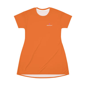 Bright Orange T-Shirt Dress, Solid Color Oversized Best Modern Minimalist Print Crewneck Women's Long T-Shirt Dress For Women - Made in USA (US Size: XS-2XL)