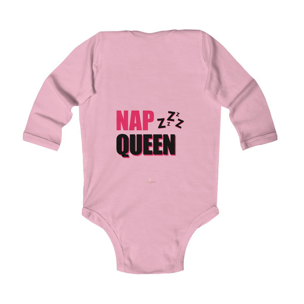 Cute Nap Queen Pink Baby Girls Infant Kids Long Sleeve Bodysuit -Made in USA-Infant Long Sleeve Bodysuit-Heidi Kimura Art LLC