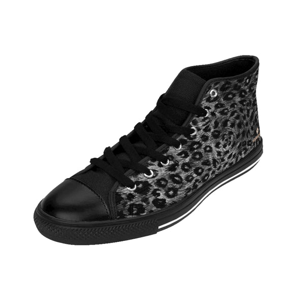 Black Leopard Men's Tennis Shoes, Animal Print Designer Best High-top Sneakers For Men-Shoes-Printify-Heidi Kimura Art LLC