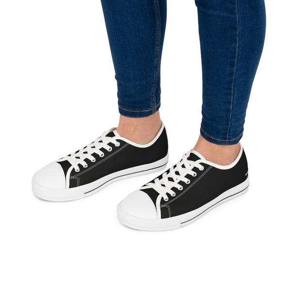 Black Color Ladies' Sneakers, Solid Color Women's Low Top Sneakers Tennis Shoes (US Size: 5.5-12)