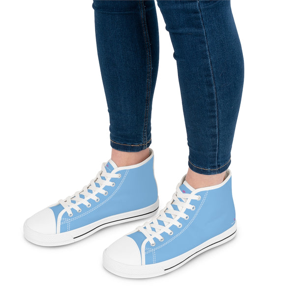 Light Blue Ladies' High Tops, Solid Color Best Women's High Top Sneakers Canvas Tennis Shoes