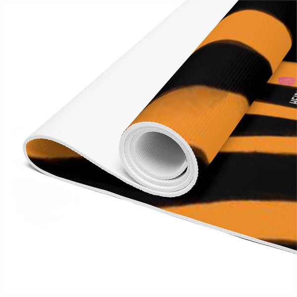 Orange Zebra Foam Yoga Mat, Orange and Black Animal Print Wild & Fun Stylish Lightweight 0.25" thick Best Designer Gym or Exercise Sports Athletic Yoga Mat Workout Equipment - Printed in USA (Size: 24″x72")