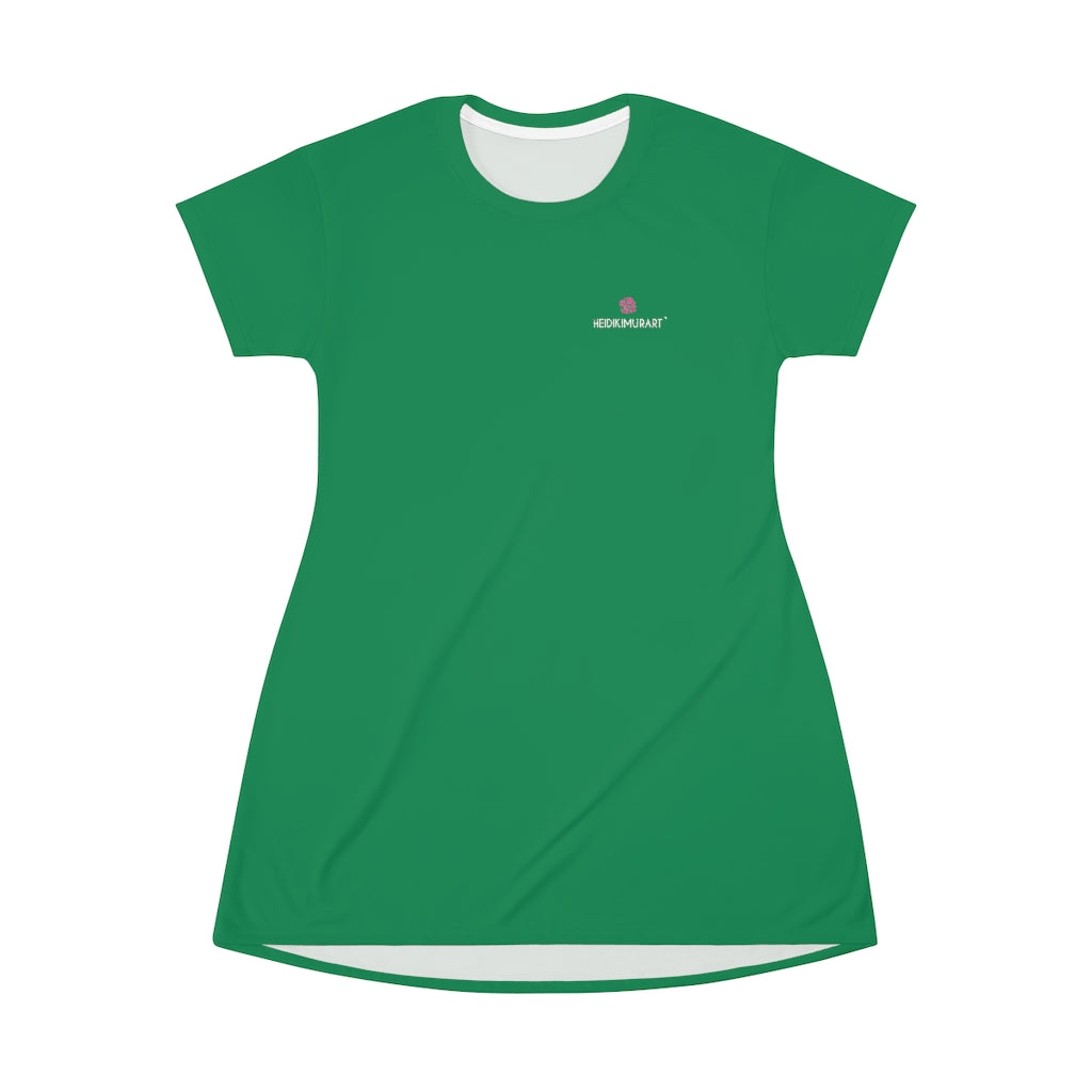 Dark Green T-Shirt Dress, Solid Color Oversized Best Modern Minimalist Print Crewneck Women's Long T-Shirt Dress For Women - Made in USA (US Size: XS-2XL)