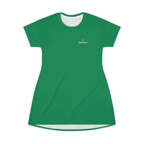 Dark Green T-Shirt Dress, Solid Color Oversized Best Modern Minimalist Print Crewneck Women's Long T-Shirt Dress For Women - Made in USA (US Size: XS-2XL)