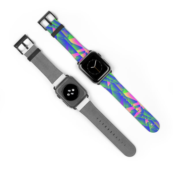 Blue Diamond Geometric Print 38mm/42mm Watch Band For Apple Watch- Made in USA-Watch Band-Heidi Kimura Art LLCBlue Diamond Apple Watch Band, Blue Diamond Geometric Abstract Print Pattern 38 mm or 42 mm Premium Best Printed Designer Top Quality Faux Leather Comfortable Elegant Fashionable Smart Watch Band Strap, Suitable for Apple Watch Series 1, 2, 3, 4 and 5 Smart Electronic Devices - Made in USA 