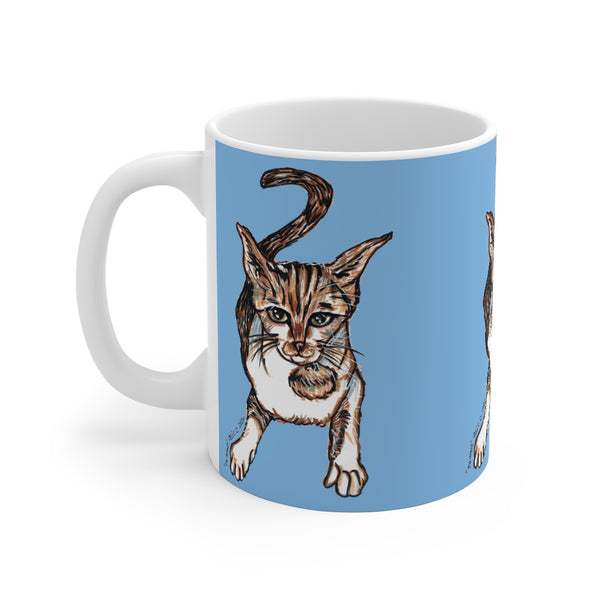 Blue Peanut Cat Mug 11oz, Black Coffee Tea Ceramic Cup With Rounded Corners with C-Handle-Mug-Printify-11oz-Heidi Kimura Art LLC