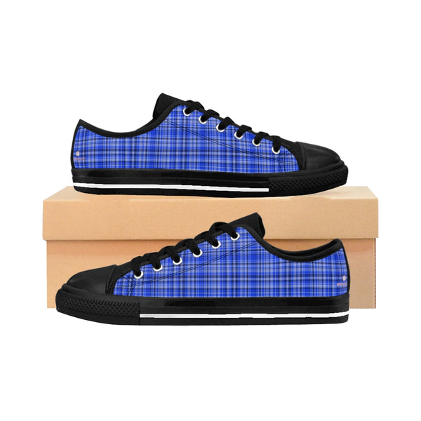 Blue Plaid Tartan Scottish Print Men's Low Top Sneakers Running Shoes (US Size: 6-14)-Men's Low Top Sneakers-Heidi Kimura Art LLC