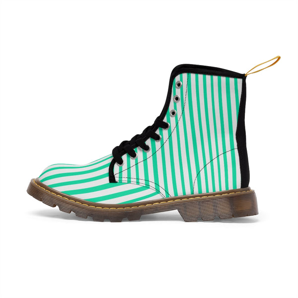 Turquoise Striped Print Men's Boots, Blue White Stripes Best Hiking Winter Boots Laced Up Shoes For Men-Shoes-Printify-Heidi Kimura Art LLC