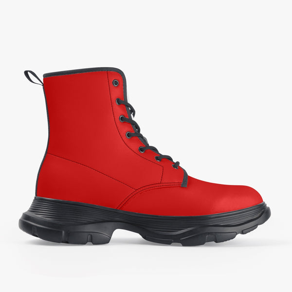 Red Unisex Winter Boots, Best Casual Leather Chunky Boots