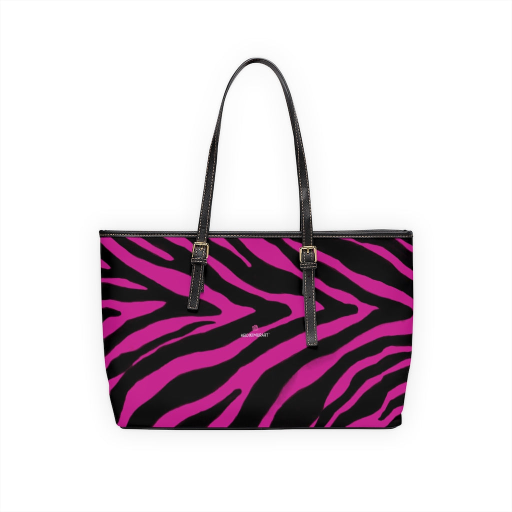 Hot Pink Zebra Tote Bag, Animal Print PU Leather Shoulder Hand